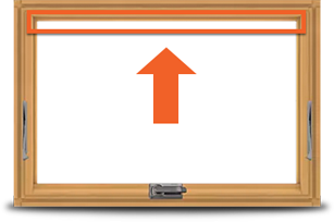 A-Series Awning widow with arrow pointing to product ID label location.